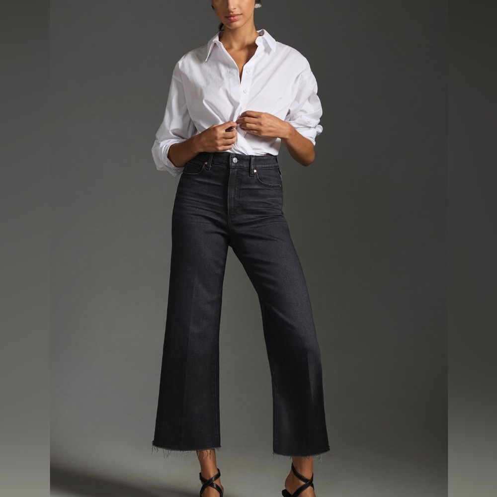 PAIGE Black Cropped Wide-Leg Jeans